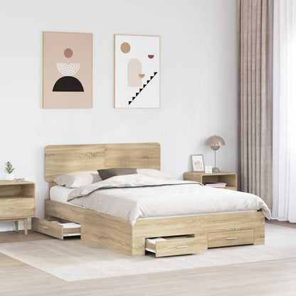 vidaXL Bed Frame with Drawer Sonoma Oak 140 x 190 cm Engineered Wood