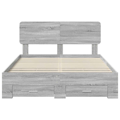 vidaXL Bed Frame with Drawer Grey Sonoma 140 x 190 cm Engineered Wood