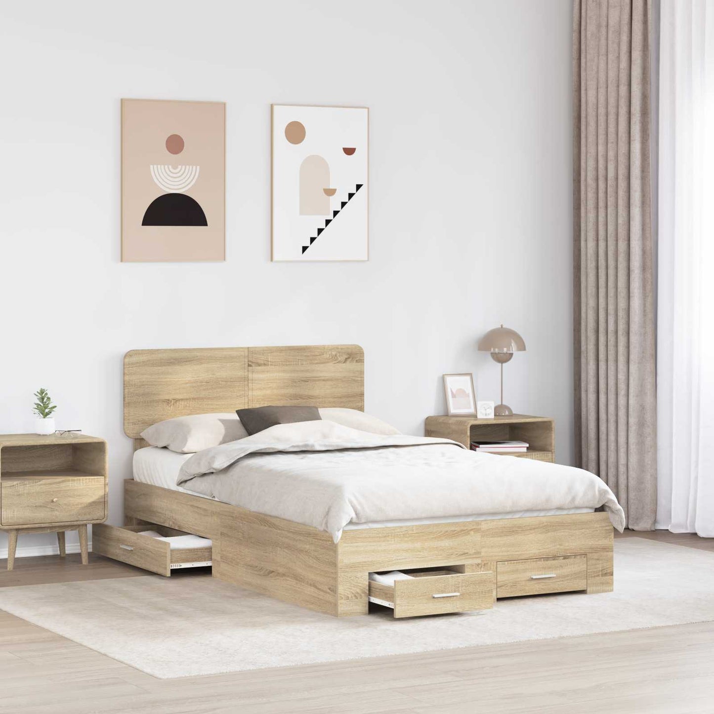 vidaXL Bed Frame with Drawer Sonoma Oak 135 x 190 cm Engineered Wood