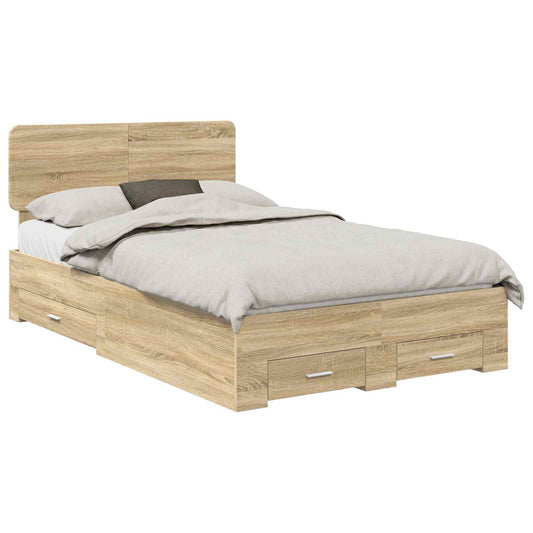 vidaXL Bed Frame with Drawer Sonoma Oak 135 x 190 cm Engineered Wood