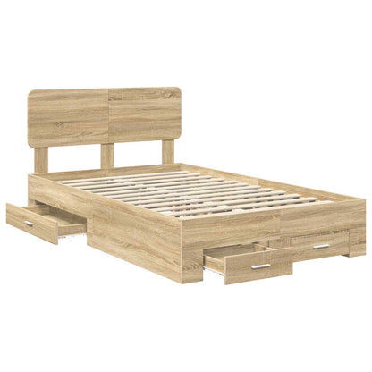 vidaXL Bed Frame with Drawer Sonoma Oak 135 x 190 cm Engineered Wood