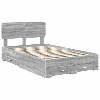 vidaXL Bed Frame with Drawer Grey Sonoma 135 x 190 cm Engineered Wood
