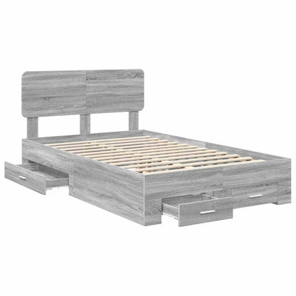 vidaXL Bed Frame with Drawer Grey Sonoma 135 x 190 cm Engineered Wood
