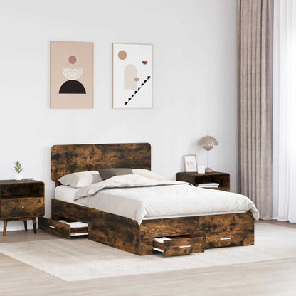 vidaXL Bed Frame with Drawer Smoked Oak 120 x 200 cm Engineered Wood
