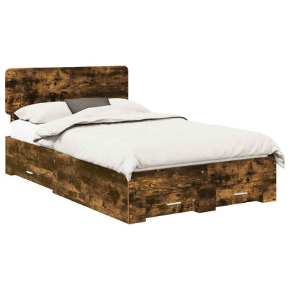 vidaXL Bed Frame with Drawer Smoked Oak 120 x 200 cm Engineered Wood
