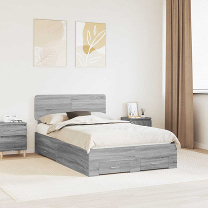 vidaXL Bed Frame with Drawer Grey Sonoma 120 x 200 cm Engineered Wood