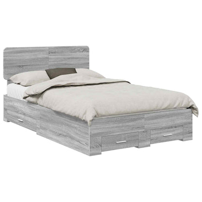 vidaXL Bed Frame with Drawer Grey Sonoma 120 x 200 cm Engineered Wood