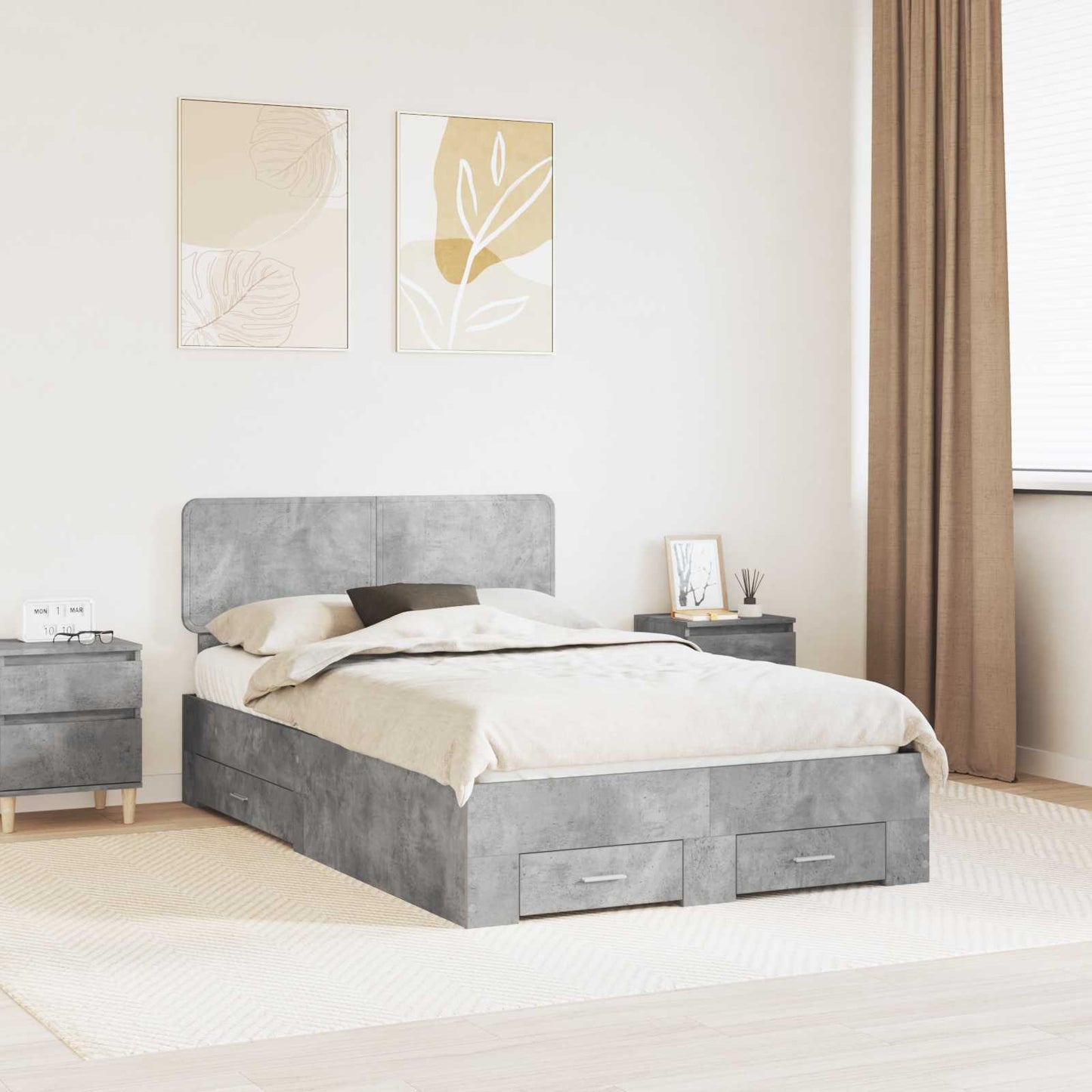 vidaXL Bed Frame Concrete Grey 120 x 190 cm Engineered Wood