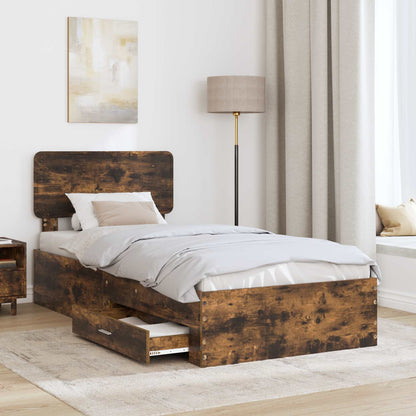vidaXL Bed Frame with Drawer Smoked Oak 100 x 200 cm Engineered Wood