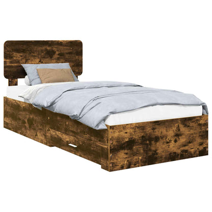 vidaXL Bed Frame with Drawer Smoked Oak 100 x 200 cm Engineered Wood