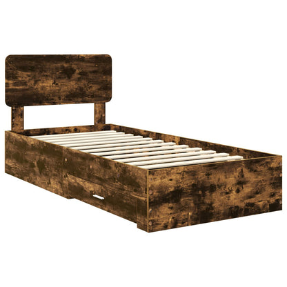 vidaXL Bed Frame with Drawer Smoked Oak 100 x 200 cm Engineered Wood