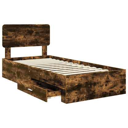 vidaXL Bed Frame with Drawer Smoked Oak 100 x 200 cm Engineered Wood