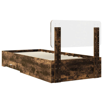 vidaXL Bed Frame with Drawer Smoked Oak 100 x 200 cm Engineered Wood