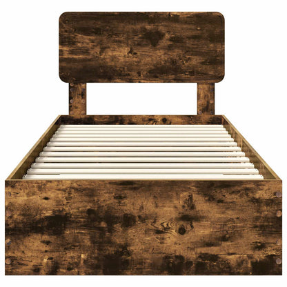vidaXL Bed Frame with Drawer Smoked Oak 100 x 200 cm Engineered Wood