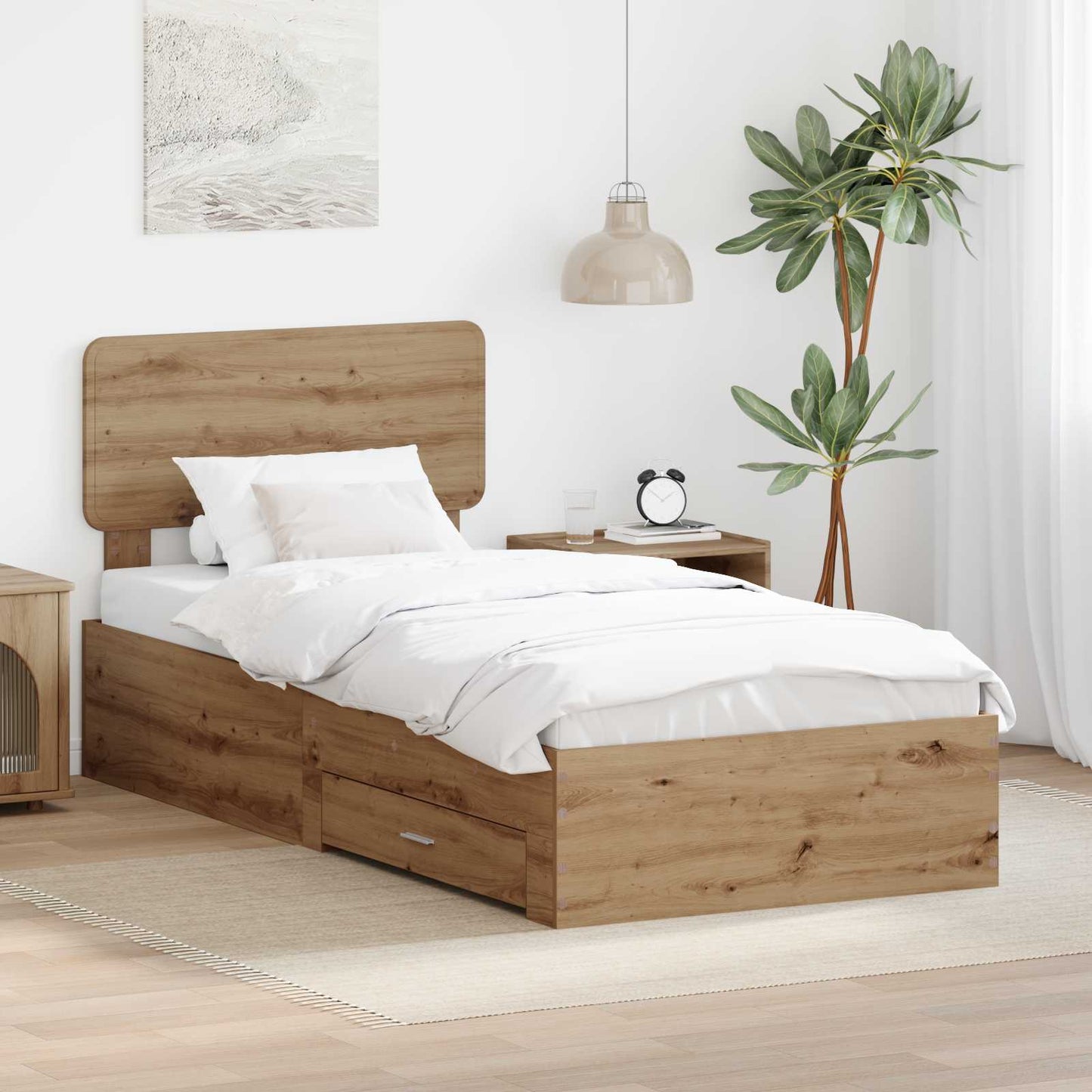 vidaXL Bed Frame with Drawer Artisan Oak 100 x 200 cm Engineered Wood