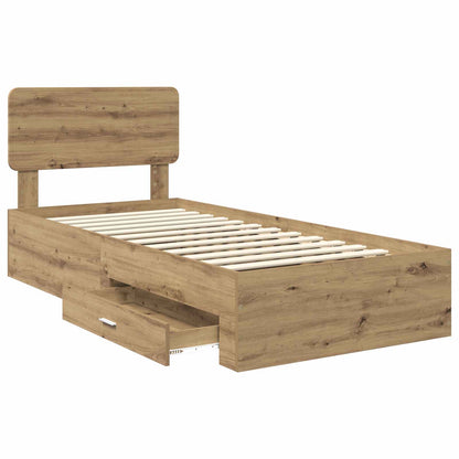 vidaXL Bed Frame with Drawer Artisan Oak 100 x 200 cm Engineered Wood