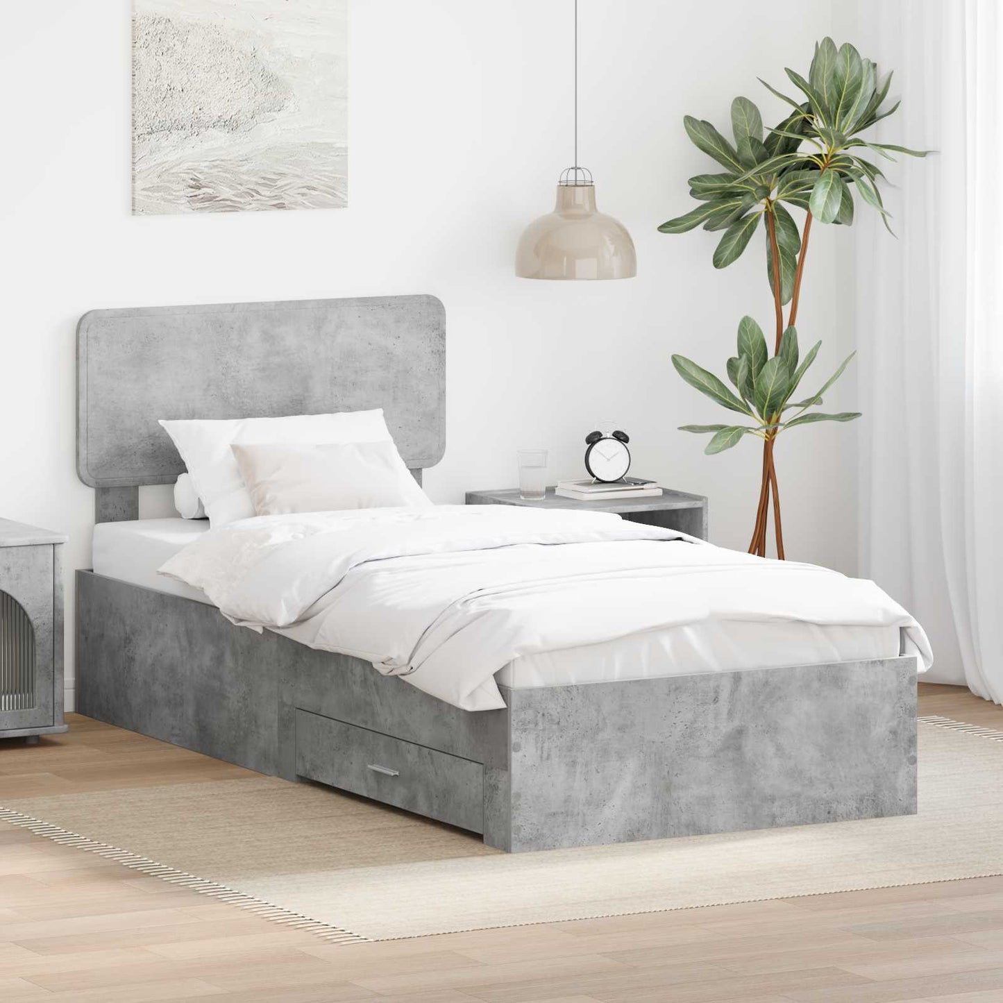 vidaXL Bed Frame with Drawer Concrete Grey 90 x 200 cm Engineered Wood