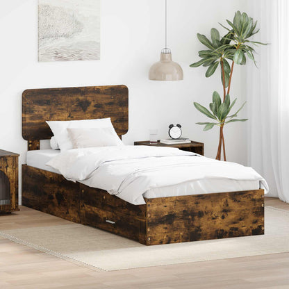 vidaXL Bed Frame with Headboard Smoked Oak 90 x 200 cm Engineered Wood