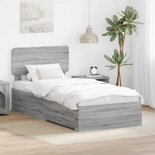 vidaXL Bed Frame with Drawer Grey Sonoma 90 x 200 cm Engineered Wood