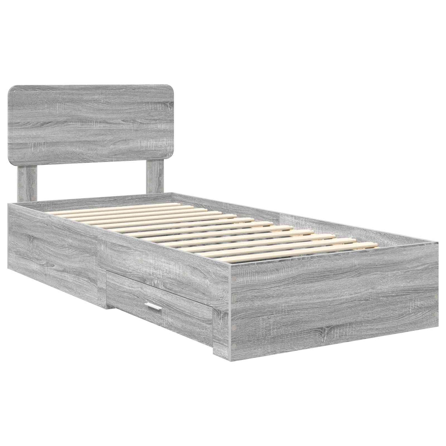 vidaXL Bed Frame with Drawer Grey Sonoma 90 x 200 cm Engineered Wood