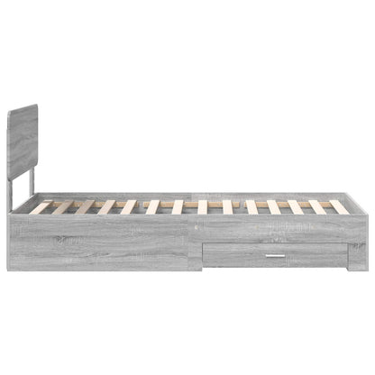 vidaXL Bed Frame with Drawer Grey Sonoma 90 x 200 cm Engineered Wood