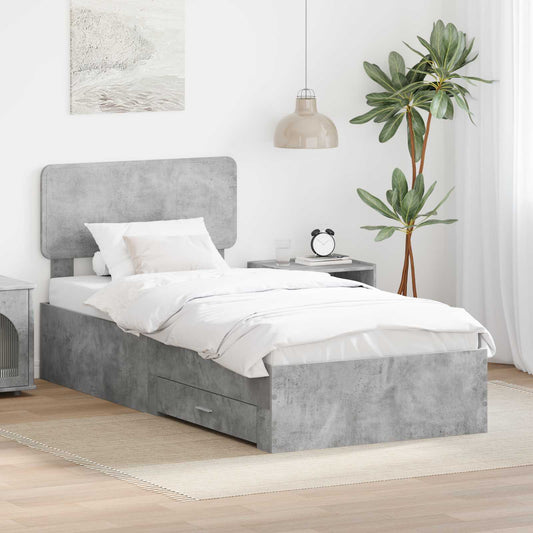vidaXL Bed Frame with Drawer Concrete Grey 90 x 190 cm Engineered Wood