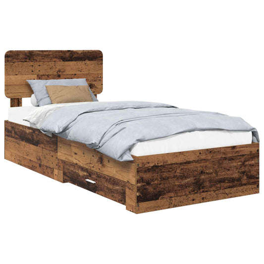 vidaXL Bed Frame with Headboard Old Wood 90 x 190 cm Engineered Wood