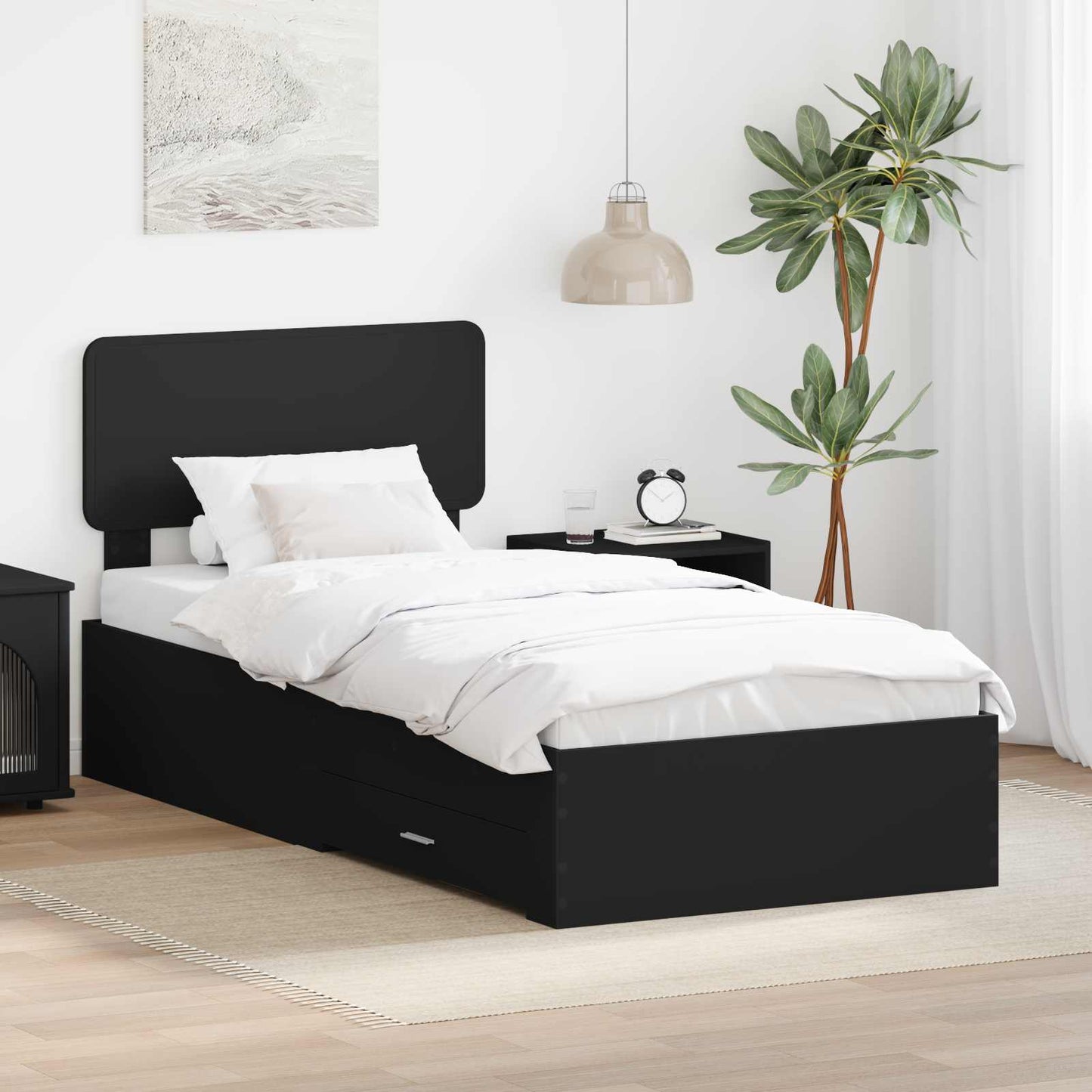 vidaXL Bed Frame with Headboard Black 75 x 190 cm Engineered Wood
