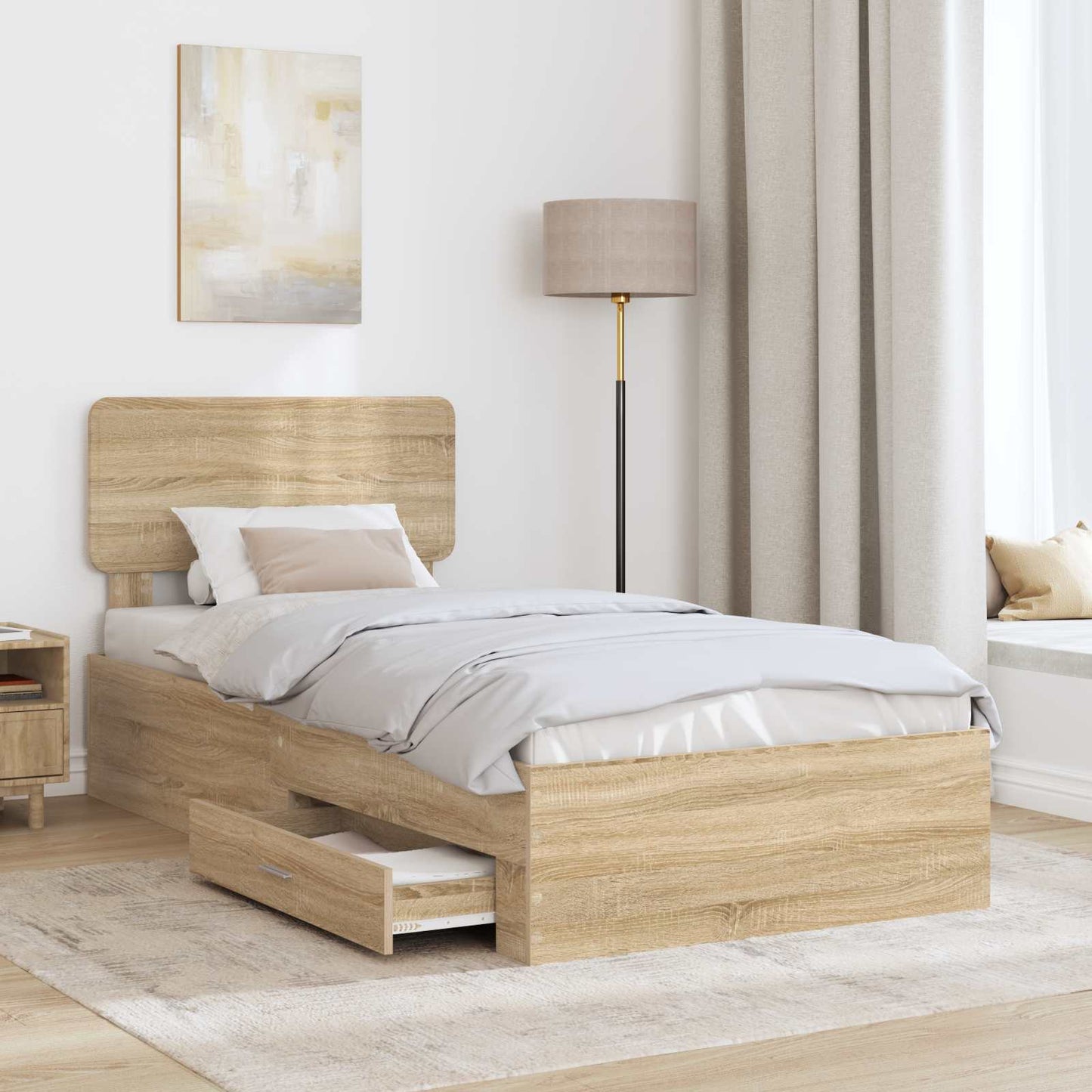 vidaXL Bed Frame with Headboard Sonoma Oak 75 x 190 cm Engineered Wood