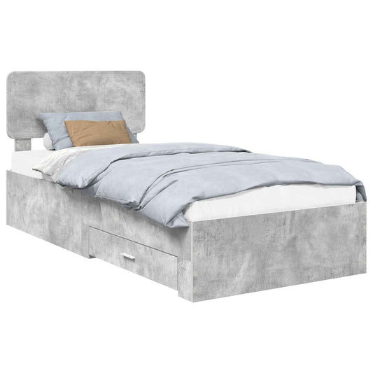 vidaXL Bed Frame with Drawer Concrete Grey 70 x 190 cm Engineered Wood