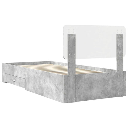 vidaXL Bed Frame with Drawer Concrete Grey 70 x 190 cm Engineered Wood