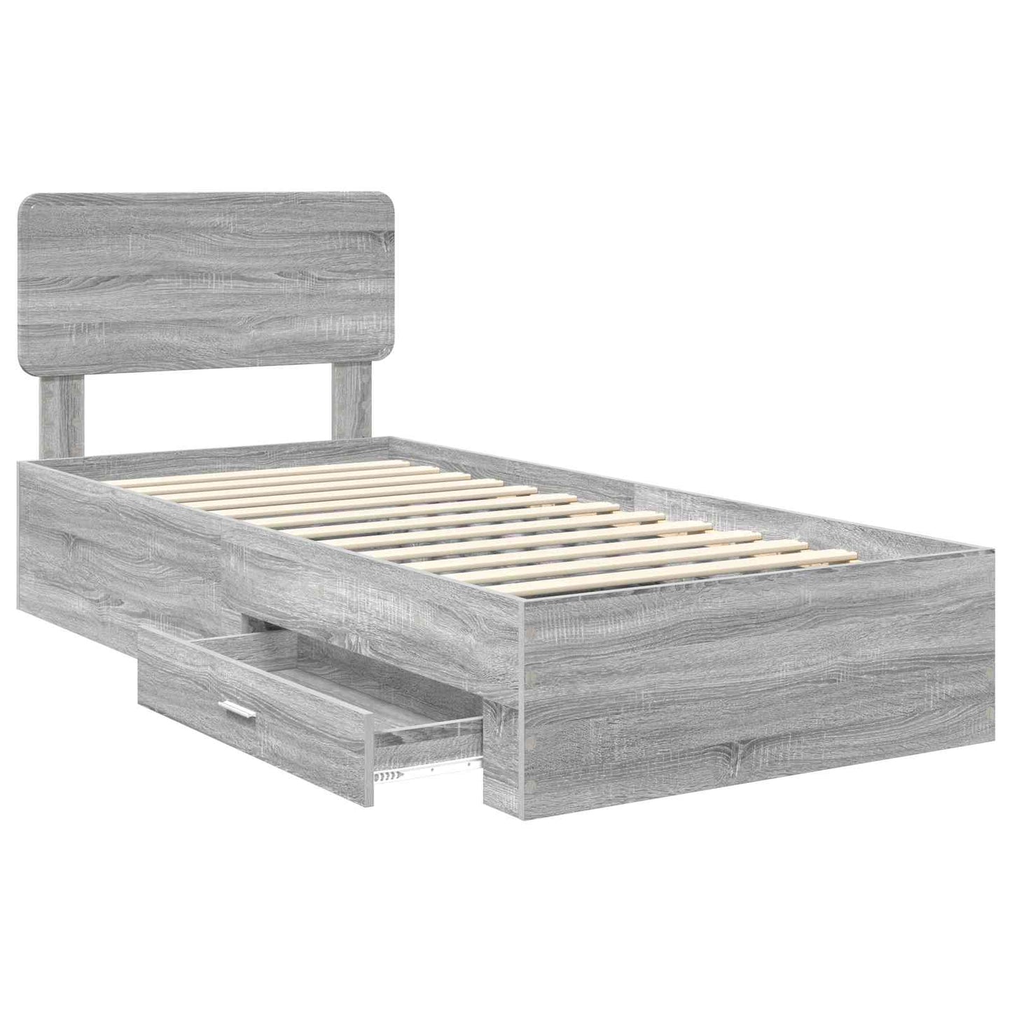 vidaXL Bed Frame with Drawer Grey Sonoma 75 x 190 cm Engineered Wood