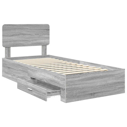 vidaXL Bed Frame with Drawer Grey Sonoma 75 x 190 cm Engineered Wood