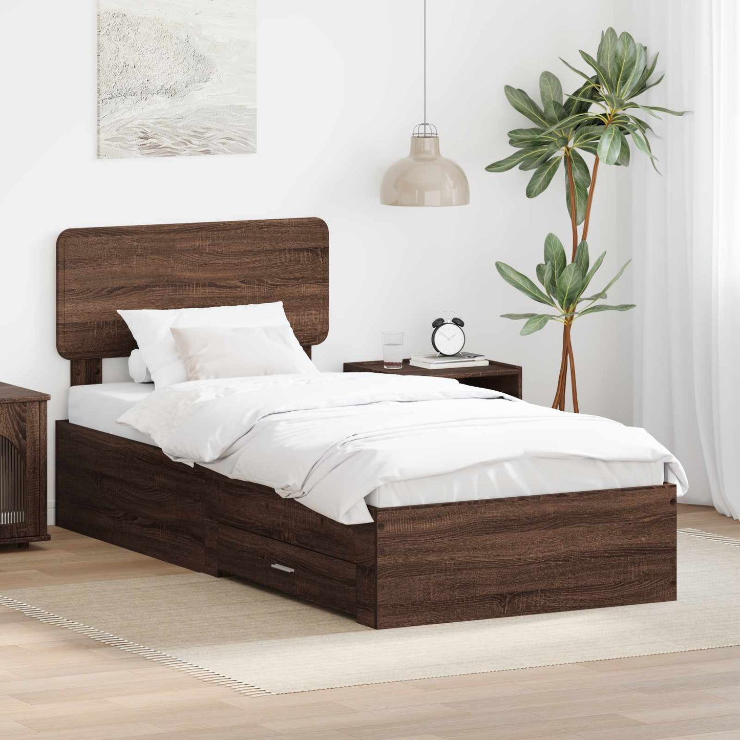 vidaXL Bed Frame with Headboard Brown Oak 75 x 190 cm Engineered Wood