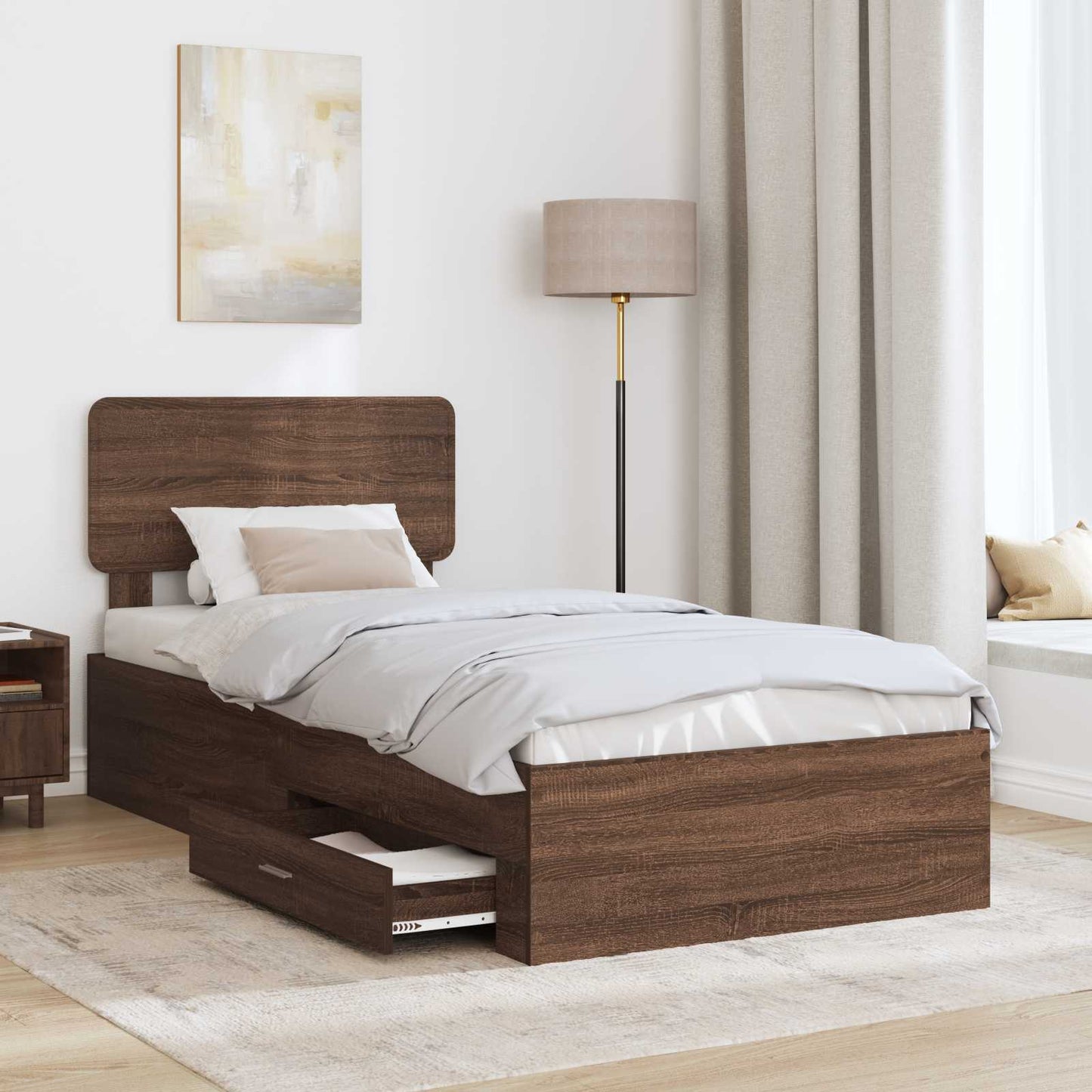 vidaXL Bed Frame with Headboard Brown Oak 75 x 190 cm Engineered Wood