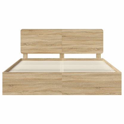 vidaXL Bed Frame with Headboard Sonoma 200 x 200 cm Solid Pine Wood