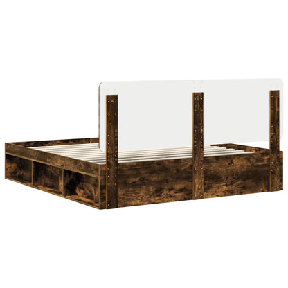 vidaXL Bed Frame Smoked Oak 200 x 200 cm Solid Pine Wood
