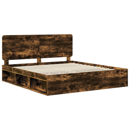 vidaXL Bed Frame Smoked Oak 180 x 200 cm Solid Pine Wood