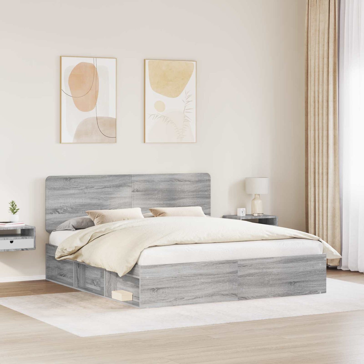 vidaXL Bed Frame Grey Sonoma 180 x 200 cm Solid Pine Wood