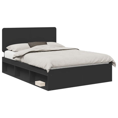 vidaXL Bed Frame with Headboard Black 160 x 200 cm Solid Pine Wood