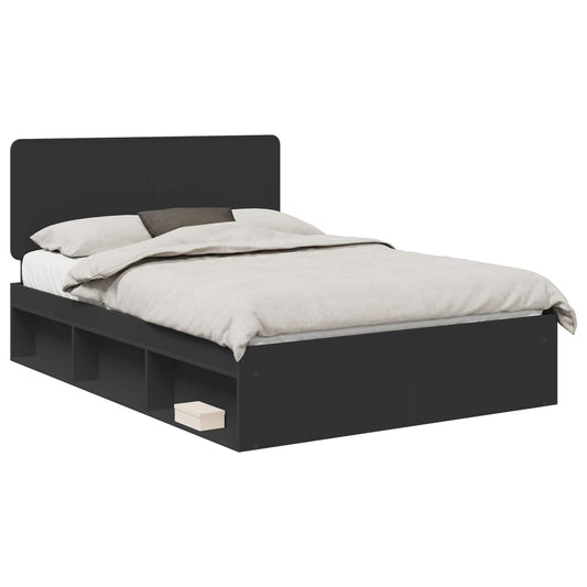 vidaXL Bed Frame with Headboard Black 160 x 200 cm Solid Pine Wood