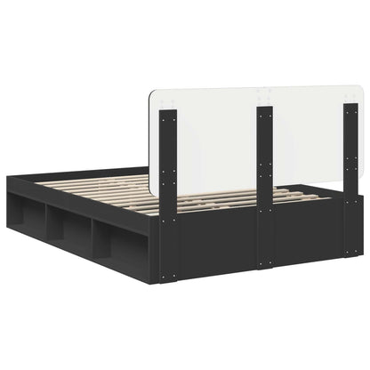 vidaXL Bed Frame with Headboard Black 160 x 200 cm Solid Pine Wood
