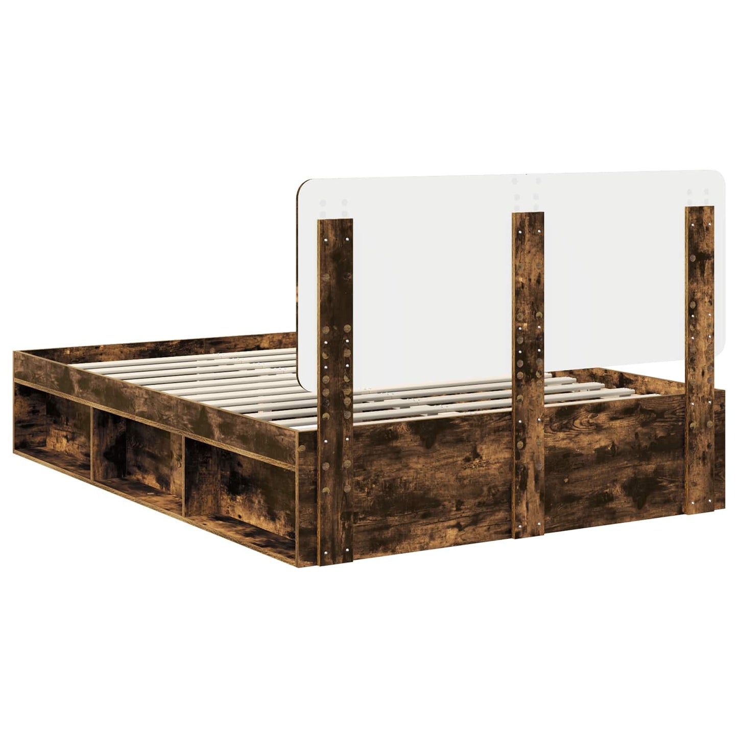 vidaXL Bed Frame Smoked Oak 160 x 200 cm Solid Pine Wood