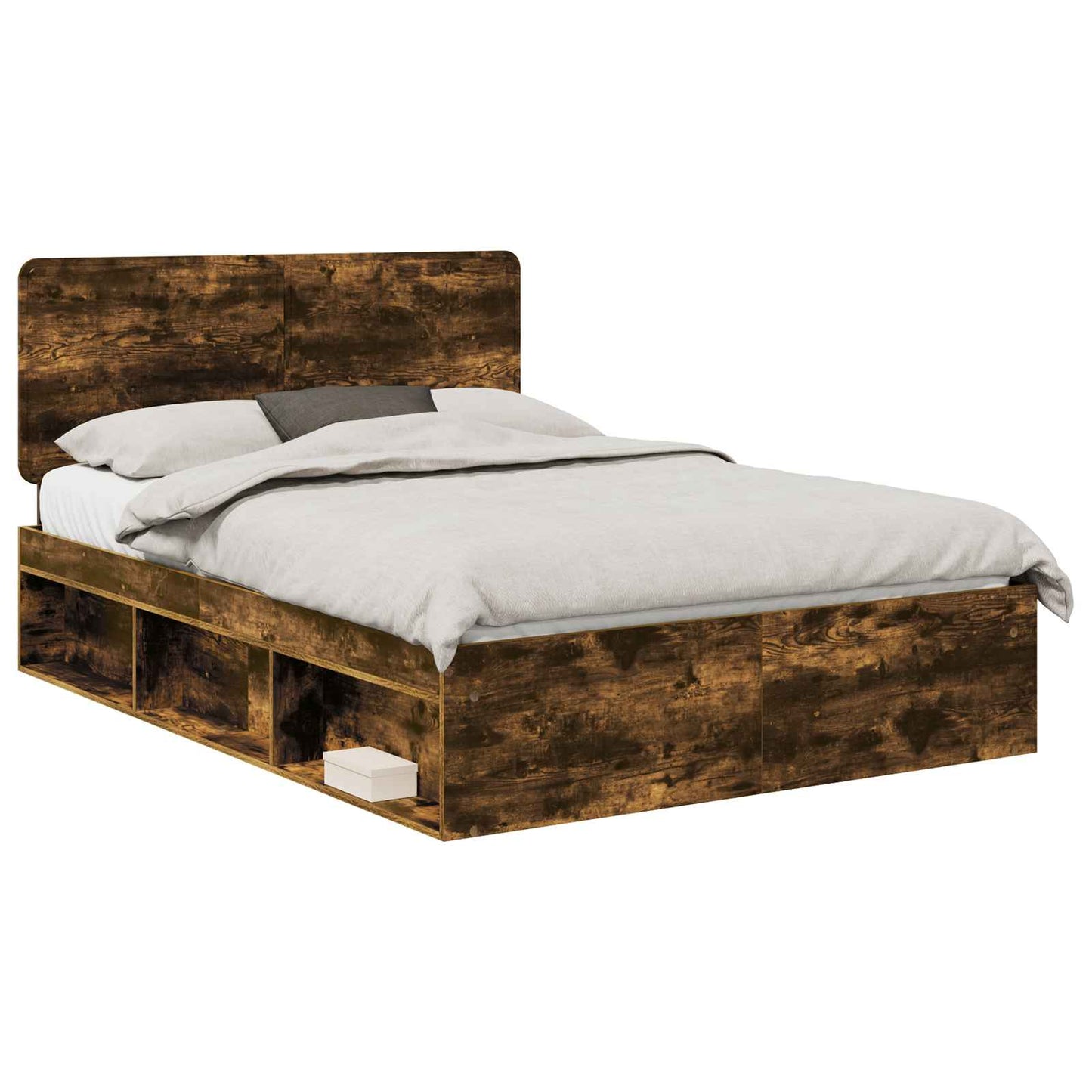 vidaXL Bed Frame Smoked Oak 150 x 200 cm Solid Pine Wood
