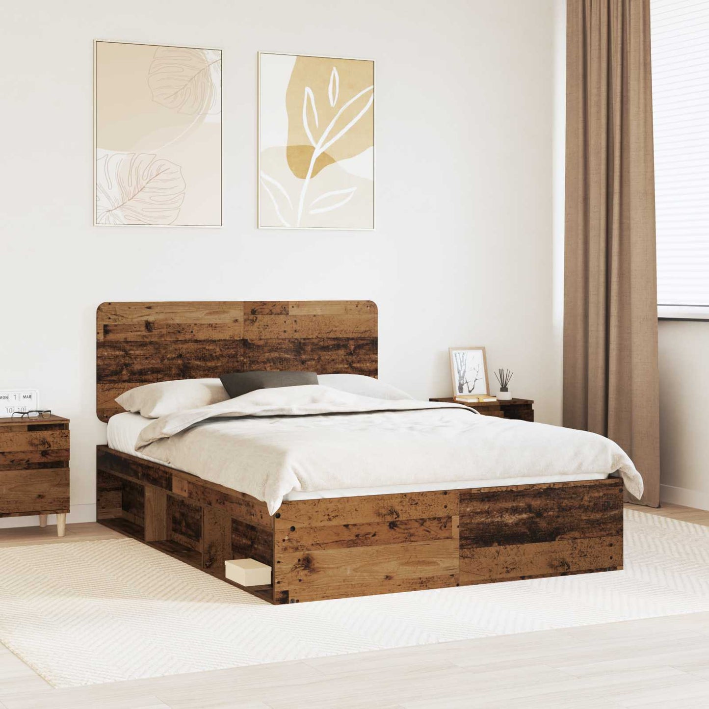vidaXL Bed Frame with Headboard Old Wood 150 x 200 cm Solid Pine Wood