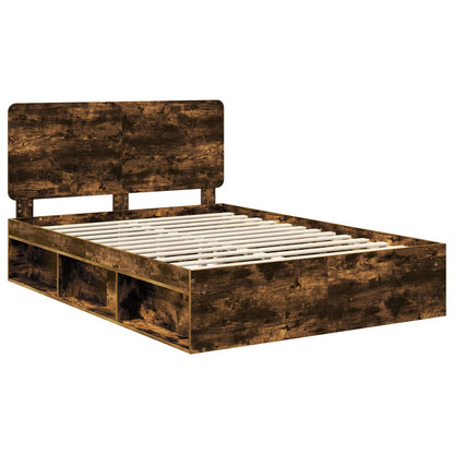 vidaXL Bed Frame Smoked Oak 140 x 200 cm Solid Pine Wood