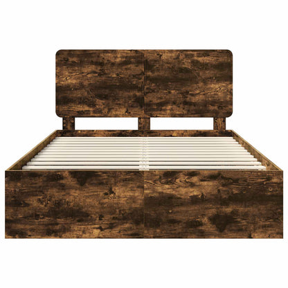 vidaXL Bed Frame Smoked Oak 140 x 200 cm Solid Pine Wood