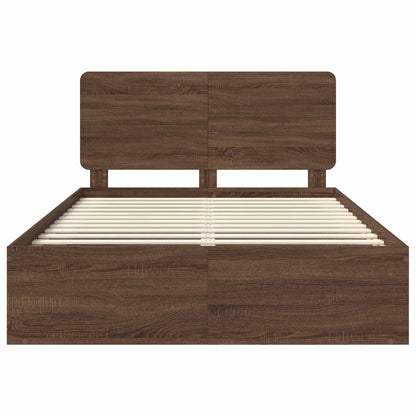 vidaXL Bed Frame with Headboard Brown Oak 140 x 200 cm Solid Pine Wood