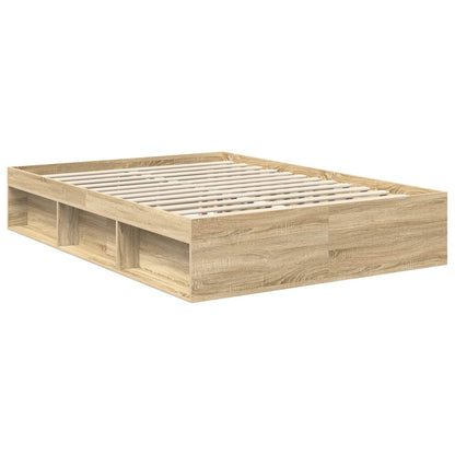 vidaXL Bed Frame with Headboard Sonoma 140 x 190 cm Solid Pine Wood