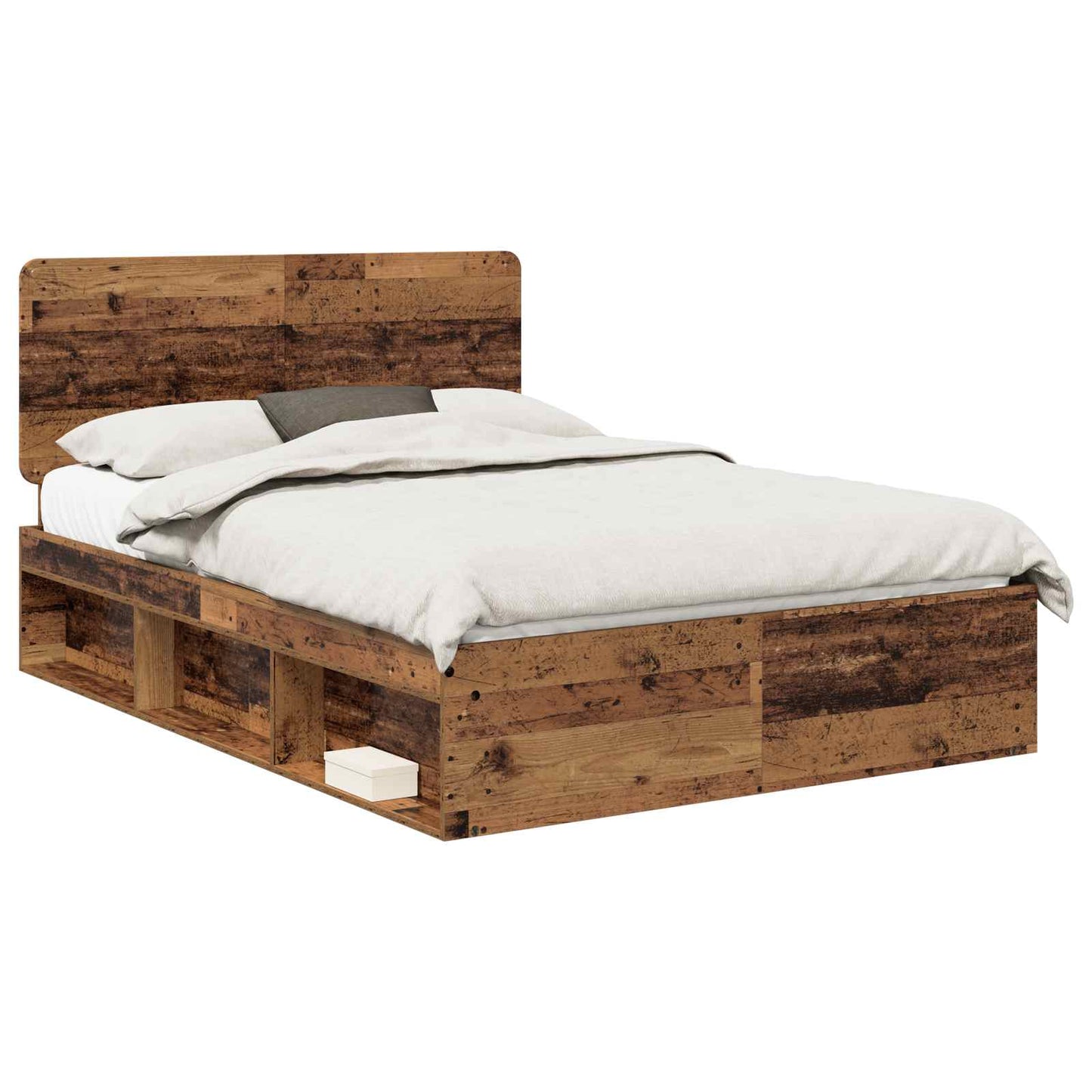 vidaXL Bed Frame with Headboard Old Wood 140 x 190 cm Solid Pine Wood